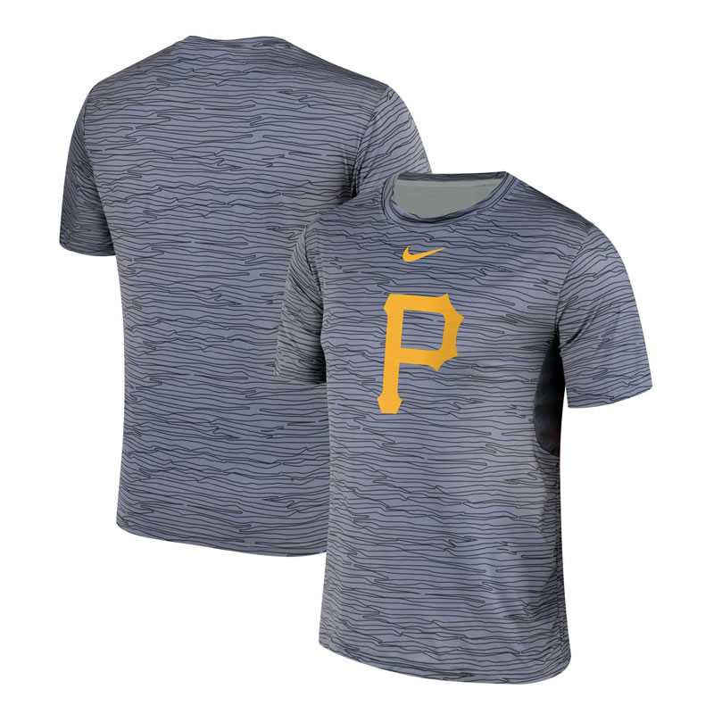 Pittsburgh Pirates Gray Black Striped Logo Performance T-Shirt,We sell and wholesale Pittsburgh Pirates Gray Black Striped Logo Performance T-Shirt on line form chian!